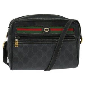 GUCCI GG Supreme Web Sherry Line Bag PVC Black Gold 119 02 087 Auth 120941